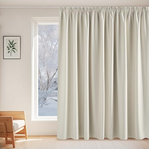 PONY DANCE Cortinas 3 Metros con Ganchos para Rieles, Cortinas Termicas Opacas de Ventanas para Salon/Dormitorio 1 Panel,300x245cm,Beige Claro