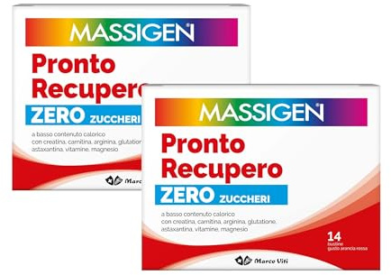 Massigen - Pronto Recupero Zero Zuccheri, Due Confezioni da 14 Bustine da 6 g, Integratore Tonico Energetico con Carnitina, Perfetto per il Recupero Muscolare, Creatina e Arginina