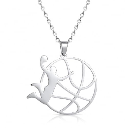 YIQPKUM Collana con Ciondolo Giocatore di Pallacanestro in Acciaio Inossidabile Gioielli per Donne Amanti dello Sport Accessori per Eventi Sportivi