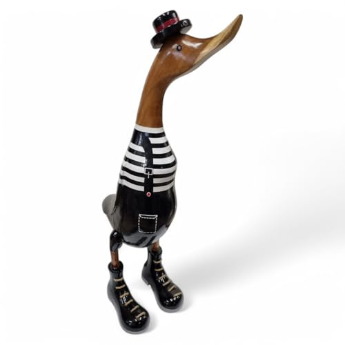 Kinaree Dekorativ anka av bambuträ – handsnidad och målad – pantomime gatukonstnär i flera storlekar – rolig träfigur som gåva eller trädgårdsdekoration (L: 49 x 11 x 20 cm)