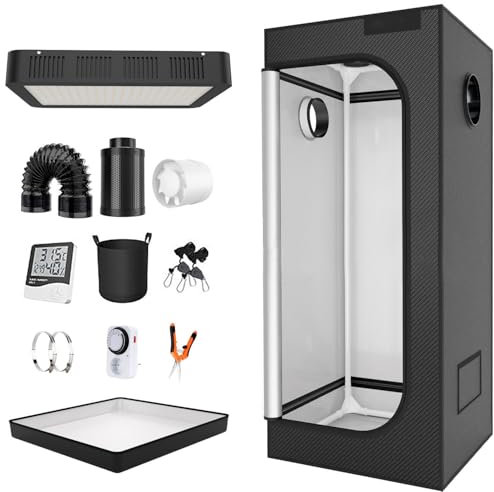 Grow Tent Kit, Grow Tent Complete Set Cultivation Set with 200W Dimmable LED Grow Lights, 600D Oxford Cloth, Timer and Hygrometer, for Indoor Plant, Vegetables 60 * 60 * 160cm