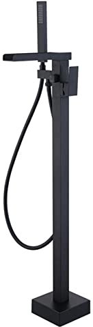 SdaryWare Robinet de Baignoire Cascade, mitigeur Bain-Douche sur Pied en Laiton, mitigeur Bain-Douche avec pommeau de Douche, mitigeur Bain-Douche sur Pied Noir Mat, mitigeur Bain-Douche Cas