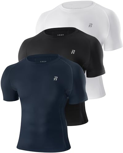 Runhit 3 Pack Kompressionsshirt Herren Kurzarm, Funktionsshirt Schnelltrocknend Sportshirt Atmungsaktiv Laufshirt Männer Kurz Compression T-Shirt Baselayer Top für Fitness Laufen Gym