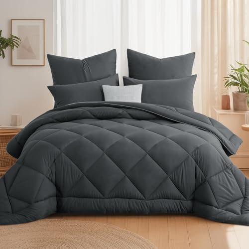 Aisbo Täcke utan överdrag 200 x 220 cm året runt-täcke 300 GSM – grå filt 200 x 220 cm 4 säsonger täcke, täcke 220 x 200 mjuk och bekväm, översäng utan kudde