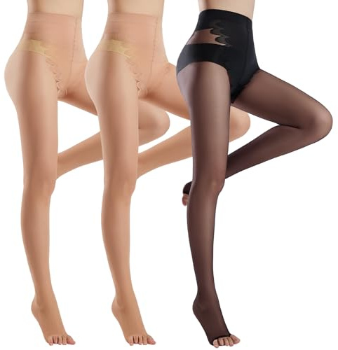 Yilanmy Toeless Pantyhose Sheer Tights for Women 20D Open Toe Pantyhose High Waist Nylons 3 Pairs