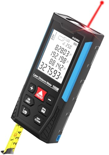 2-in-1 Laser Tape Measure 328ft Digital Laser Measure & 6.56ft Tape Measure Rechargeable Electric Angle Sensor 6 Units Selectable, Distance/Area/Volume/Pythagorean Laser Measuring Tools