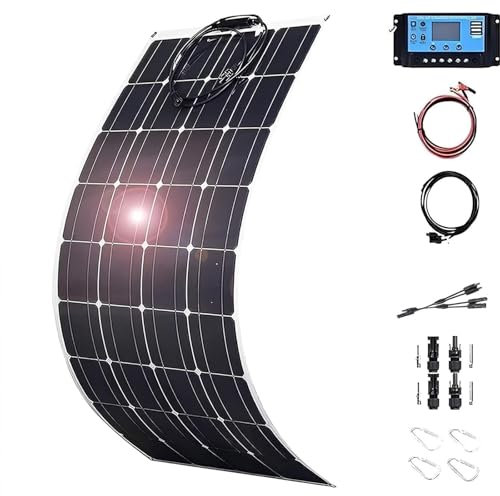 Sunseota Panel Solar Flexible,Placa Solar 150W/200W/300W/400W/520W Flexible+Regulador de Carga Cable Solares+Bridas Metalicas, Panel Solar para Balcón RV Barcos Caravana Baterías de 36V,520w