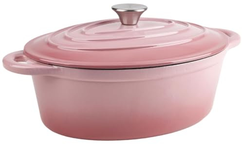 Enameled Soup Pot 29cm Enameled Cast Iron Oval Oven For Braising Broiling Bread Baking 4L Saucepan Kitchen Utensil Casserole Dish(Pink)