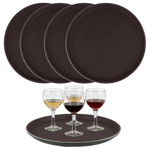 JIAYUET 5er Set Gastro Tablett Rund 28 cm, Anti-Rutsch Serviertablett Rund für Café, Bar, Restaurant