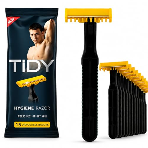 TIDY Hygiene rakhyvel för män – könshår och kroppsvård, engångsrakhyvel med ett blad – paket med 15 (fungerar bäst på torr hud)