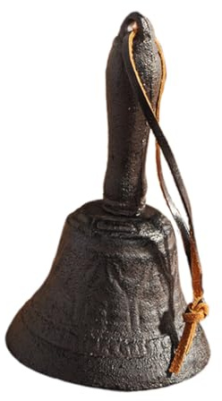 Levemolo Campana de Mano Vintage de Hierro Forjado Rústica Campanilla Retro Creativa para Bodas y Cenas Campana Pequeña Artesanal con Acabado Oxidado para Señalización y Decoración