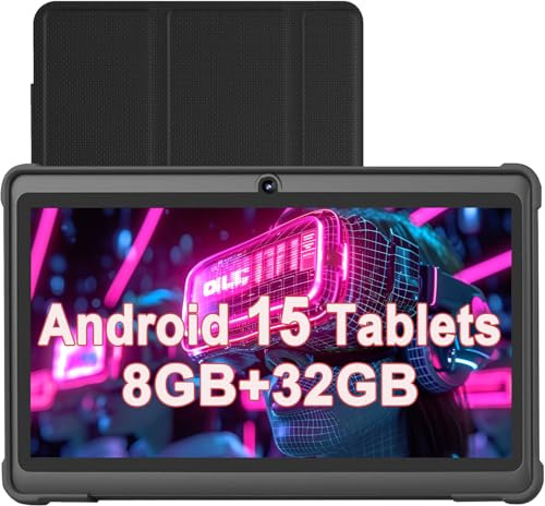 VASOUN 7 inch Android 15 Tablets, Tablet PC with 8GB(3+5GB Expand) RAM, 32GB ROM, Penta Core Processor, GMS Certified WiFi Dual Camera, Portable, Black
