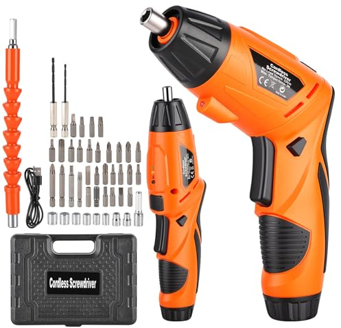 Electric Screwdriver Cordless: Portable Cordless Driver Set with 47 Accessories, 3/8 Keyless Chuck, Battery Screwdriver Tool Kit for Office Home and Garden DIY Project