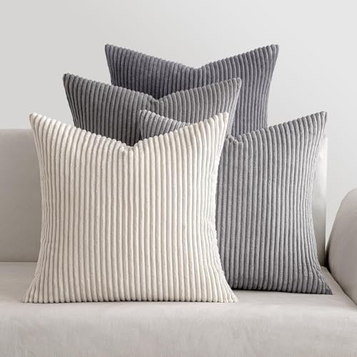 MIULEE Kissenbezug 60x60 4er Set Kordsamt Kissenhülle sofakissen Dark Grey | Weiche Kissenhülle Dekorative Sofakissen Quadratische Dekokissen Zierkissenbezug Gestreifte Kissenbezüge für Wohnzimmer