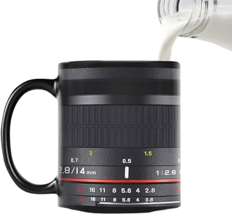 Camera Lens Mug - Ceramic Coffee Cup, Realistic Photography Design with Heat-Resistant Material, Fun Desk Accessory with Lid, Novelty Mug for Photographers, Tea and Coffee Drinking, Birthday