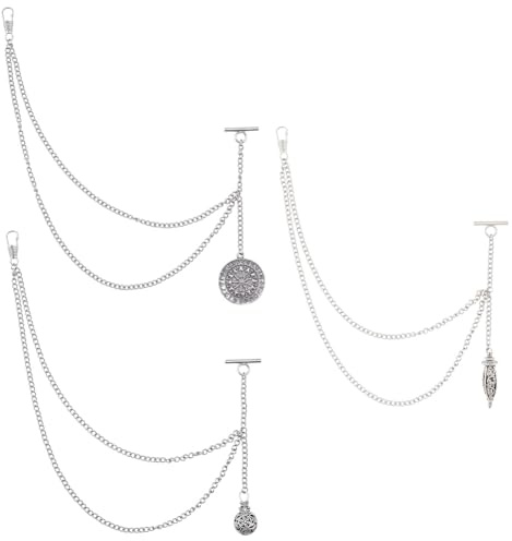 PH PandaHall 3pz Catena per Orologio da Tasca con Ciondolo a Medaglione in Argento Antico 33cm Catene da Gilet Vintage da Uomo per Accessori Retrò Decorativi