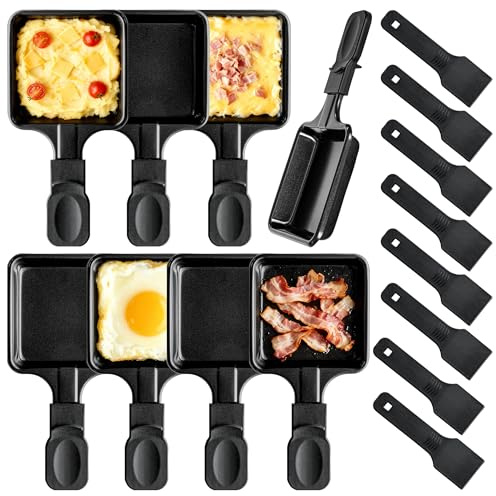 Kosmosta 8 Pack Square Raclette Pans with 8 Nylon Spatulas, Non-Stick Iron Trays, Replacement Raclette Grill Pan Set for Baking Machines