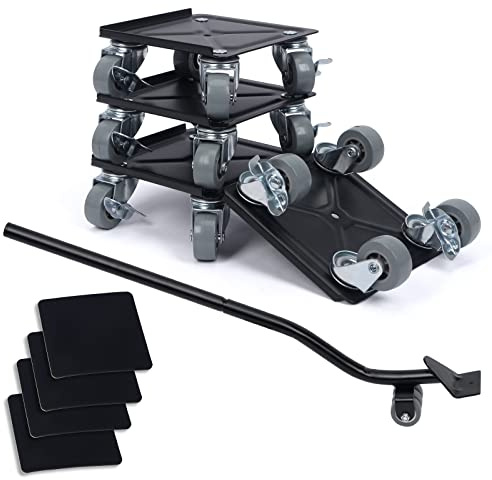 OSTWOLKE Lot de 4 roulettes de transport de meubles - Avec 4 roulettes pivotantes à 360° - Acier au carbone - Capacité de charge de 400 kg - Avec outil de levage et tapis antidérapant