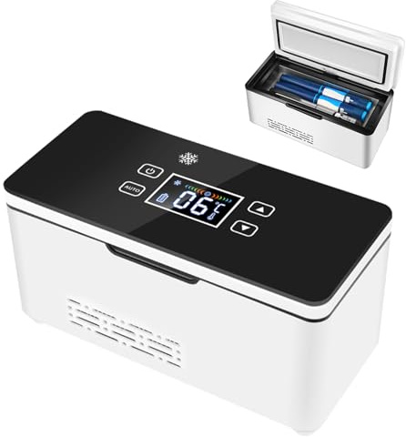 Mini Frigorifero per Insulina, Frigorifero Portatile per Medicinali | Refrigeratore per Insulina, Temperatura Regolabile 2-8°c, con Doppia Batteria da 10200 mAh per Uso Domestico, Viaggio e Auto