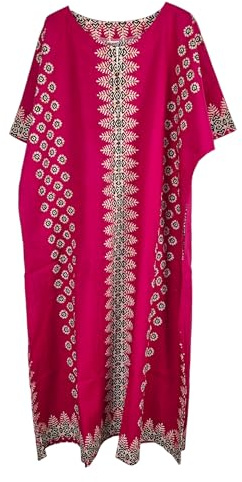 Kiran Fashion New Ladies 100% Cotton Maxi Kaftan Dress Summer Ethnic African Print Beach Cover One Size