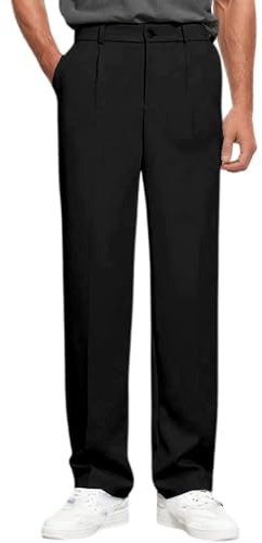 Pantalones de trabajo para hombre Pantalones casuales Slim Fit Stretch Cómodos Pantalones de Traje Ligero Negocios Ropa Formal Pierna Recta Clásico Versátil, Negro , S