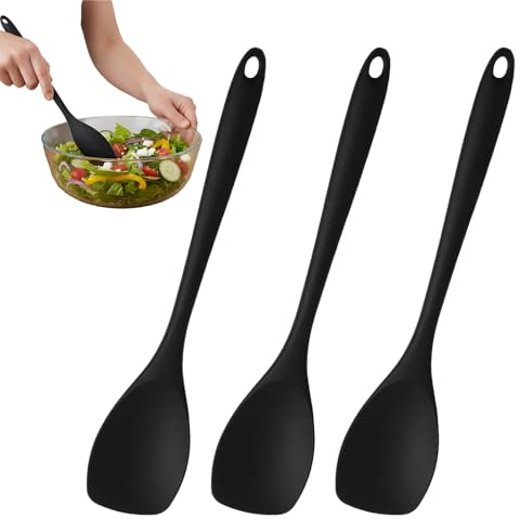 KochlöffelKunststoff,Kochlöffel,3 Stück Silikon Kochlöffel,AntihaftKochlöffel, Silikon Rührlöffel Für Küche, Kochen, Backen, Rühren, Hitzebeständige Antihaft (Schwarz)
