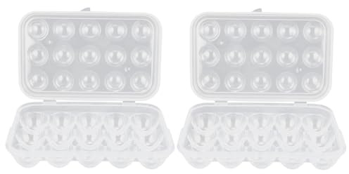 Kichvoe Set 2 Vassoi Porta-uova con Coperchio, Contenitore per Uova da Frigorifero in Plastica, 15 Scanalature Protettive per Conservazione e Risparmio Spazio in Cucina