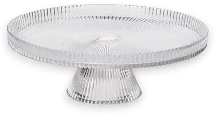 KORAT Alzatine in Vetro Trasparente – Porta Torta Centrotavola Confettata Elegante – Design a Righe – Ideali per Dolci, Eventi, Matrimoni – Diverse Dimensioni Disponibili (Ø Vari) (Ø 21 x H. 7.5 cm)