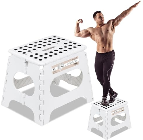 Spranster Super Strong Folding Step Stool - 11 - Sturdy Enough to Hold 300 Lb - Lightweight Foldable Step Stool for Adults and Kids - Opens with one Flip - Great for Kitchen, Bathroom and Bedroom