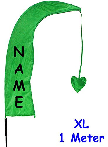 alles-meine.de GmbH 3 Stück XL - 1 m - Windfahnen/Balifahnen - GRÜN - incl. Name - mit Fahnenstange - UV-beständig & wetterfest - Windrichtungsanzeige - aus Nylon/Flagg..