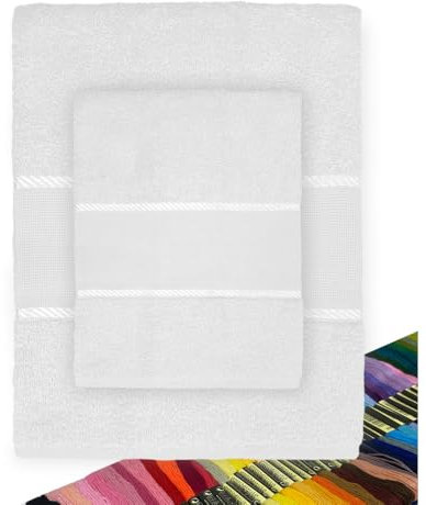 Tex family Set Asciugamani Spugna Tela Aida da ricamare Punto Croce 1+1 Viso E OSPITE con Filato in Omaggio - Bianco