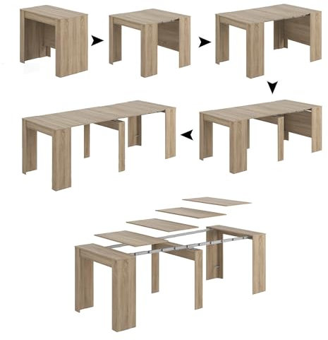 Dmora - Ausziehbarer Tisch Compton, ausziehbarer Esstisch, Tisch mit Mehrzweckverlängerungen, ausziehbar auf bis zu 10 Sitzplätze, 51/237 x 90 x 78 cm, Eiche