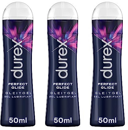 Durex Perfect Glide Gleitgel - Gleitmittel auf Silikonbasis für extra lange Gleitfähigkeit - besonders geeignet für Analverkehr - 3 x 50 ml