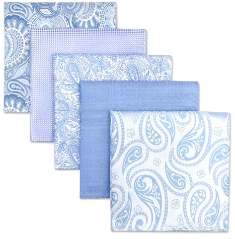 SHLAX&WING 5 Pieces Assorted Mens Silk Pocket Square Handkerchiefs Set 33