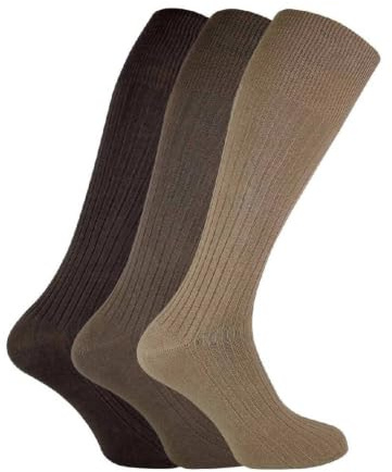 Sock Snob - 3 Pairs Mens Quality Long Knee High Length 100% Cotton Socks (6-11 UK, XLCS Brown)