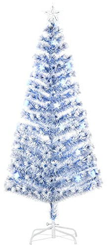 HOMCOM 6FT Artificial Fibre Optic Christmas Tree w/LED Lights White Blue