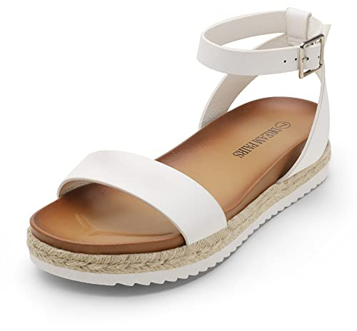 DREAM PAIRS Women's Open Toe Platform Espadrille Wedge Sandals Comfortable One Band Dressy Casual Sandals for Women,Size 10,White/Pu,KATHY