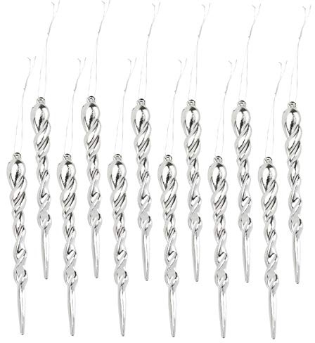 Amosfun 12Pcs Weihnachtsbaum Eiszapfen Ornamente - Verdreht Durchsichtige Plastik Tropfen Hängen für DIY Gartenparty Hochzeit (Silber)