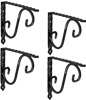 Gedotec Ornament-Konsole Schwerlastkonsole Metall Schwerlastträger | VICTORIA | Tiefe: 200 mm | Regalträger Tragkraft 15 kg | Stahl Antik schwarz geschmiedet | 4 Stück Regalwinkel im Landhaus-Stil