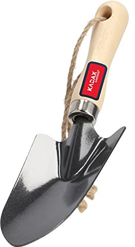 KADAX Gartenschaufel aus Metall, schmale Blumenkelle, Blumenschaufel mit bequemem Griff aus Holz, Pflanzkelle, Gartenspachtel zum Anpflanzen (Spitz, Schwarz)