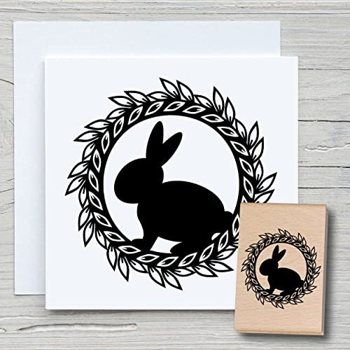 NEWSTAMPS Stempel Hase rund Motivstempel groß aus Holz & Gummi zum Karten und Geschenke basteln, Holzstempel für Ostern, Osterkarte, Grußkarte, Scrapbook, Textilstempel, Deko, Kinder