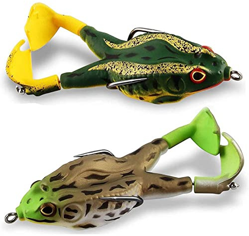 2 Stücke Doppelpropeller Frösche Weicher Köder, Kunstköder, Froschköder, Fisch Köder, Angelköder-Set, Frösche Angelköder, 3D Köder für Süßwasser Salzwasser Forellen Bass Lachs
