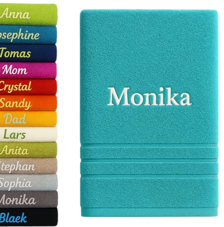 Personalisiertes Handtuch mit Namen Individuell Bestickt Name Handtuch 100x50cm Badetuch Baumwolle Handtuch (Türkis)