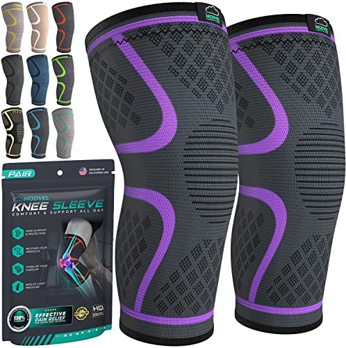 MODVEL Paquete de 2 rodilleras de compresión para hombres y mujeres, rodilleras para correr, ortopédicas para el alivio de rotura de menisco, artritis y malestar articular (M)