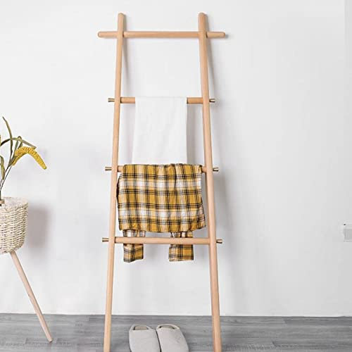 GAOYH Echelle Porte-Serviettes en Bambou, avec 4 Rails et 6 Crochets latéraux, Porte-Serviettes imperméable en Bois Massif, échelle en Bois, Bambou 52 Cm X 170 Cm Naturel