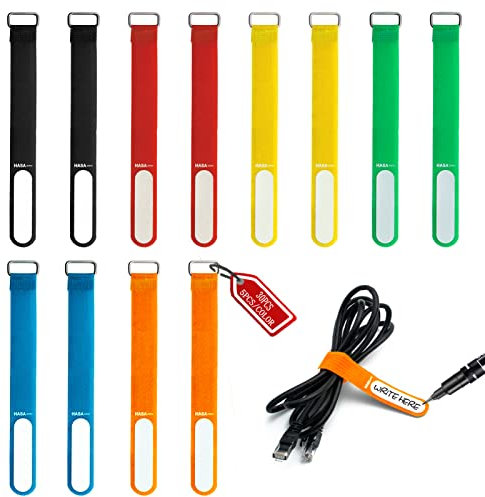 30PCS Coloured Cable Ties Reusable with Writable Label and Stainless Steel Buckle, HASA zone Reusable Cable Ties Velcr Cable Straps with Cable Tags, 20cm x 2cm, 6 Colors
