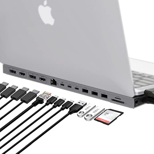 HyperDrive Docking Station Form-Fitting Design for MacBook Pro 13, 14,13in1 USB C Hub: Dual 4K HDMI, 2 DP, Gigabit Ethernet, 3 USB-A, 2 USB-C, USB-C PD 100W, MicroSD and SD