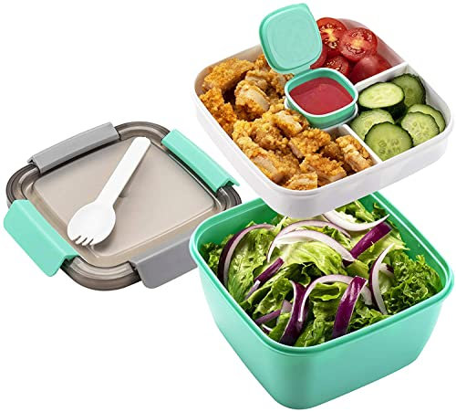 MUJUZE Fiambrera compartimentos divididos, lunch box adultos/niños, Caja de ensalada box sostenible, bento box a prueba de fugas, fiambrera bento para escuela, trabajo, pícnic, viajes
