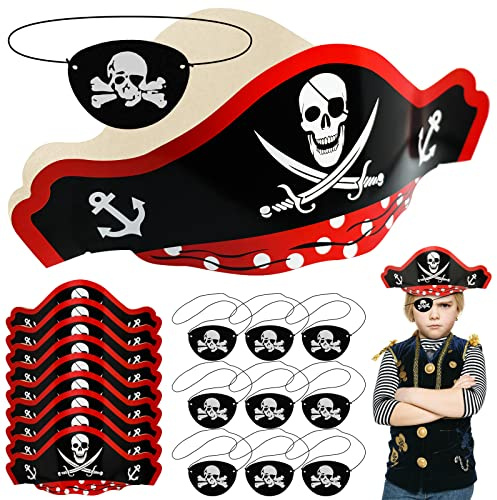 FORYNXHWIN 20 Stück Piratenhut Kinder, Piraten Kindergeburtstag Set mit 10pcs Piratenhut, 10pcs Augenklappe Pirat, Piraten Zubehör für Ostern Halloween Weihnachten ﻿ Maskerade Piratenparty