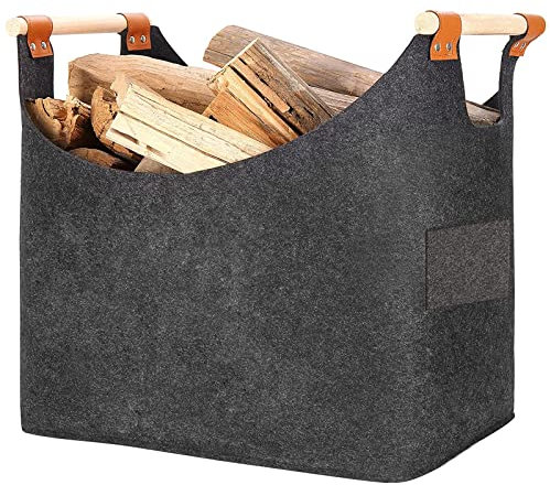 CoatCool XXL Grande Borsa in Feltro per Legna da Ardere - Cestino Portalegna da Interno Con Manici Pieghevole - Cesta Porta Legna per Interni, Camino, Vestiti 55x42x30cm
